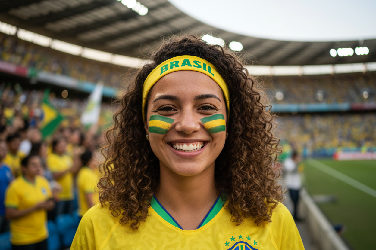 Chica con cara pintada con los colores de Brasil