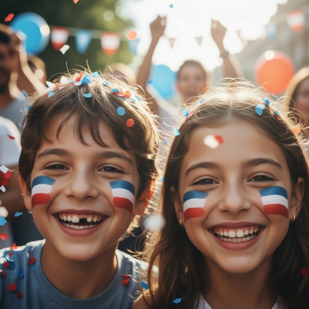 Niño y niña con cara pintada Francia