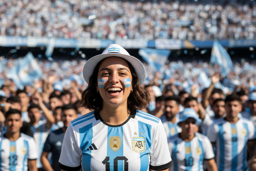 Chica con cara pintada con los colores de Argentina