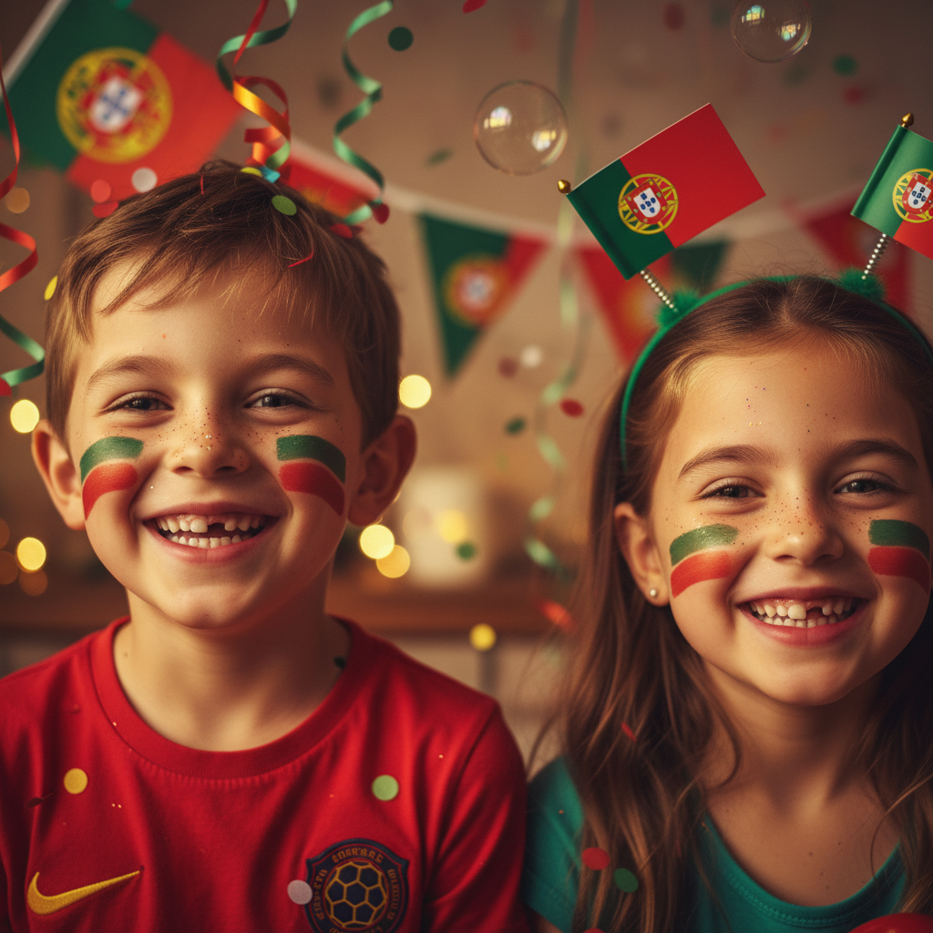 Niño y niña con cara pintada Portugal